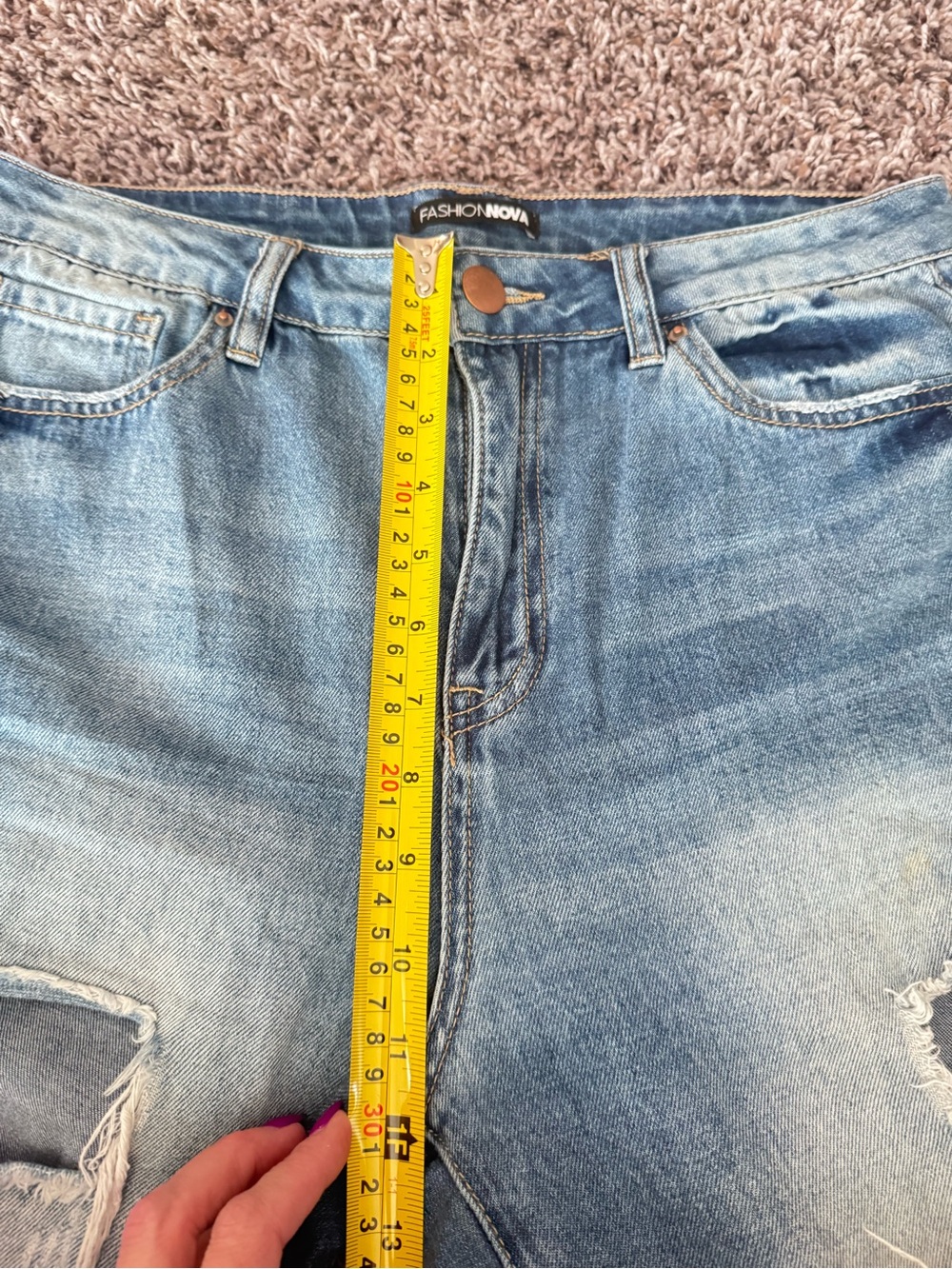 Fashion Nova Women Jeans Blue Cotton Blend High Rise Distressed Regular Denim 11 - Picture 9 of 10